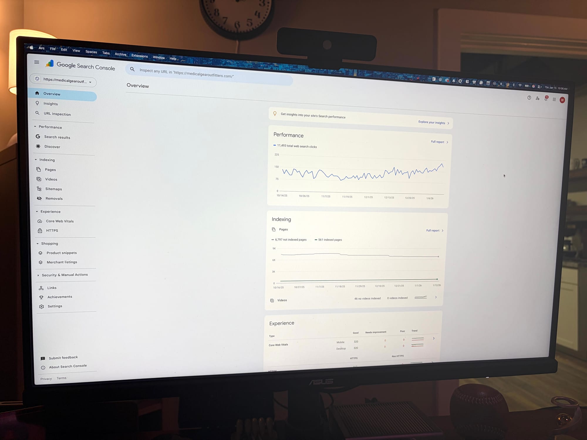 computer monitor displaying Google Search Console data